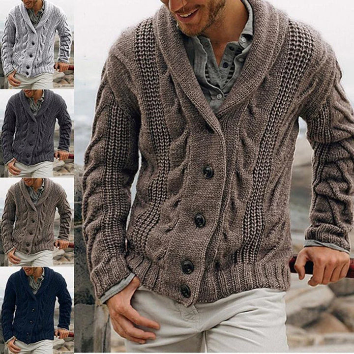 Niles heren cardigan – gebreid vest met sjaalkraag en knopen in klassiek kabelpatroon