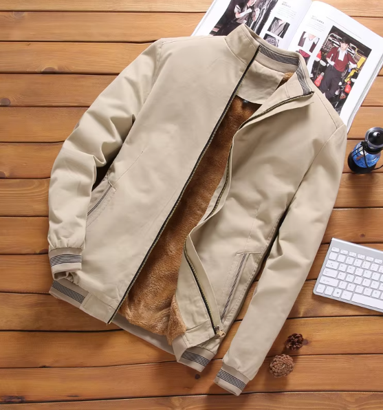 Heren Winterjas Beige – Warme Casual Jas met Zachte Voering en Ritszakken