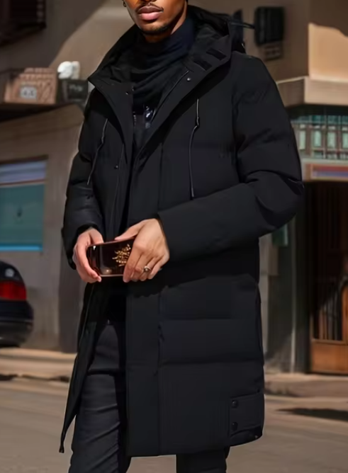 Pufrter Lange Winterjas met Capuchon voor Heren – Volledige Bescherming in Stijl