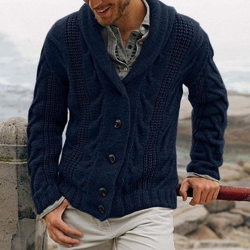 Niles heren cardigan – gebreid vest met sjaalkraag en knopen in klassiek kabelpatroon
