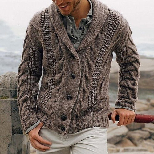 Niles heren cardigan – gebreid vest met sjaalkraag en knopen in klassiek kabelpatroon