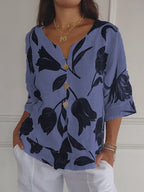 Linéa | Blouse Fluide à Col V Imprimé