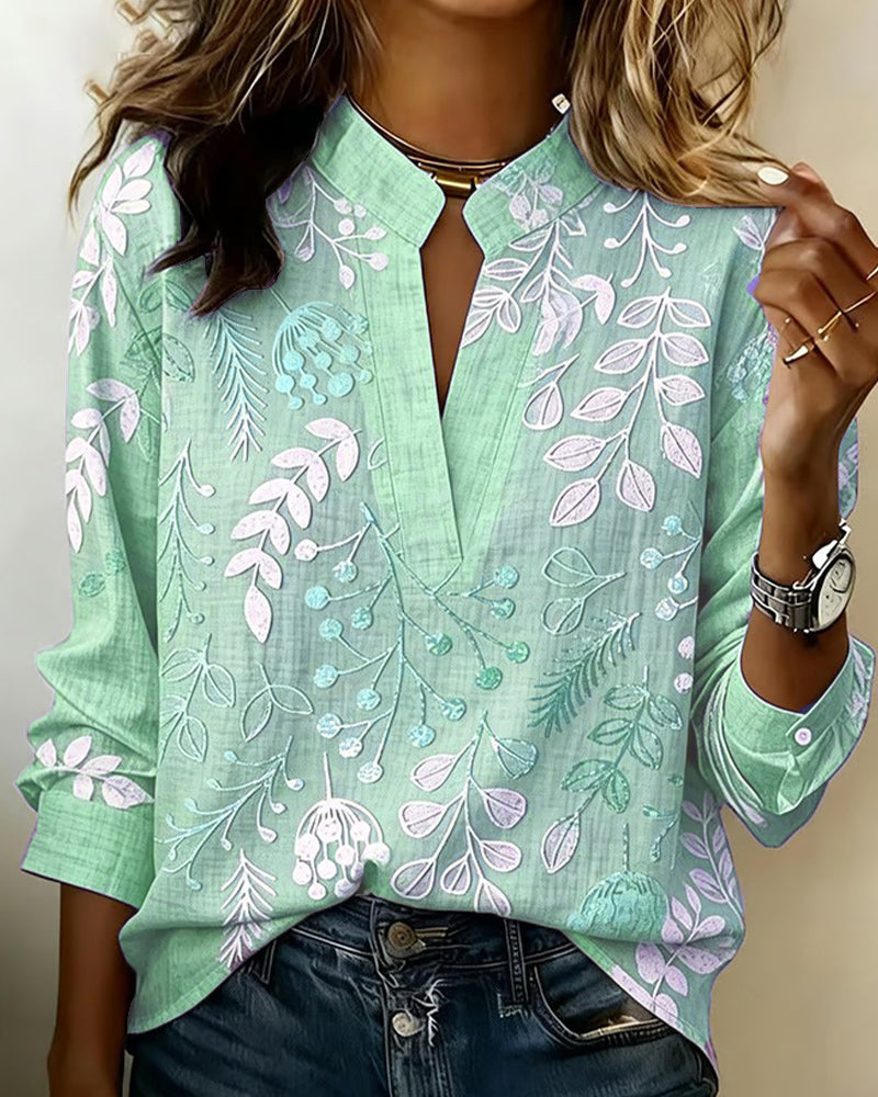 Floréa | Blouse Fleurie à Col Montant Élégant
