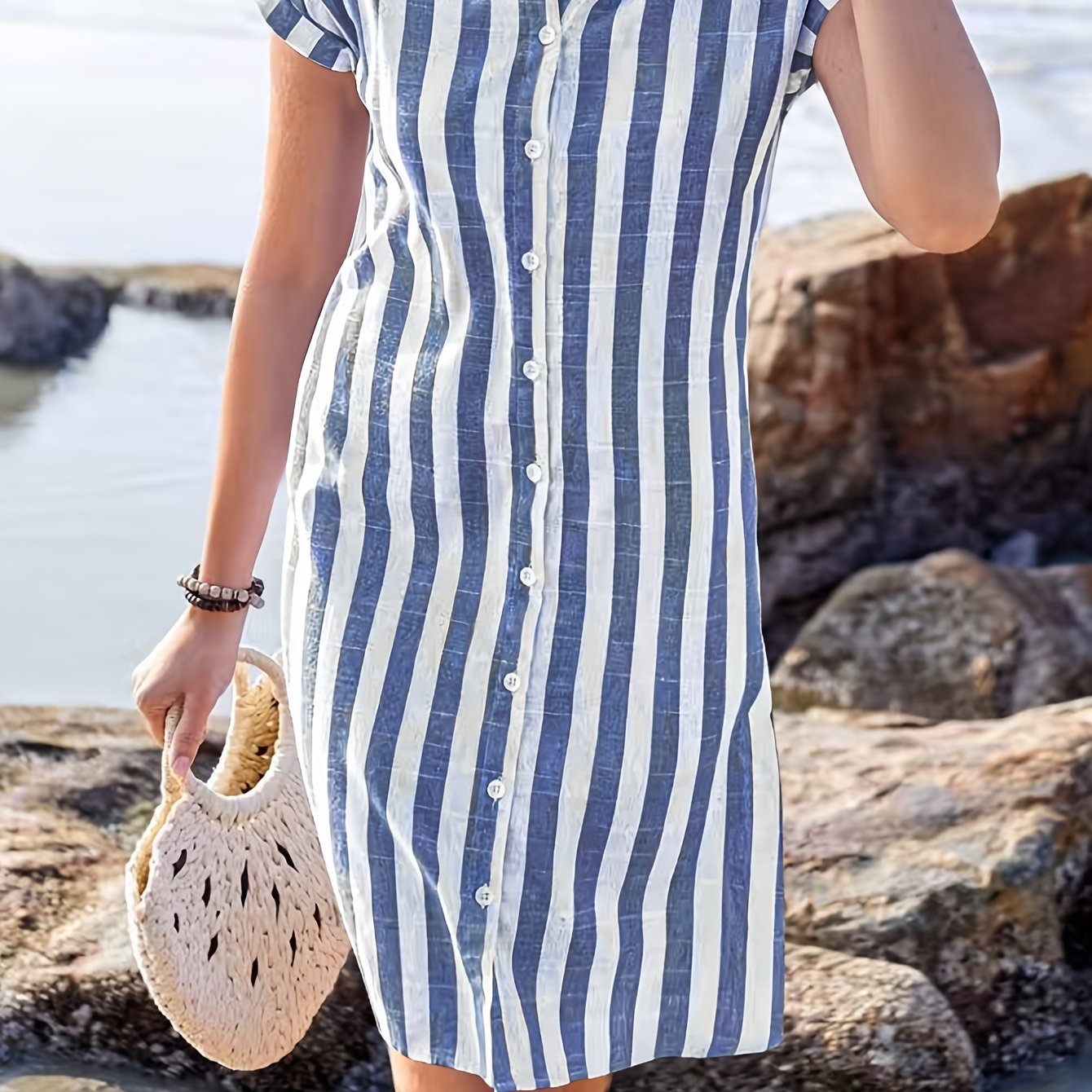 Maréva | Robe Chemise Rayée Fluide (Grande taille)