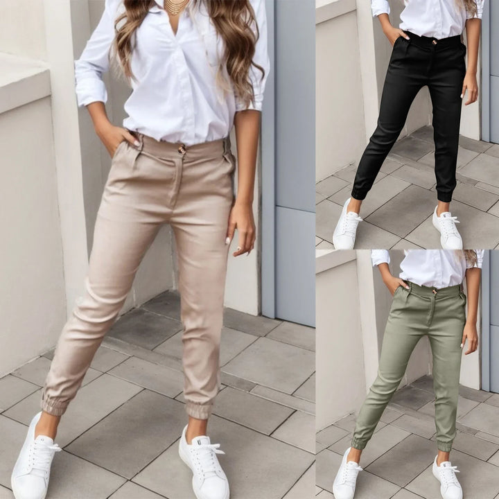 Davina Luxe Stretch Pants – Slim-Fit Damesbroek met Hoge Taille en Enkellengte