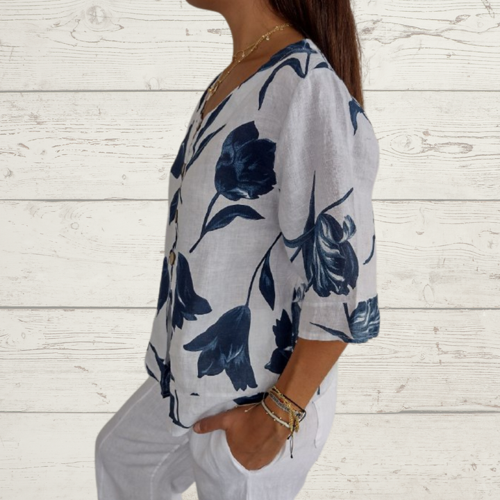 Linéa | Blouse Fluide à Col V Imprimé