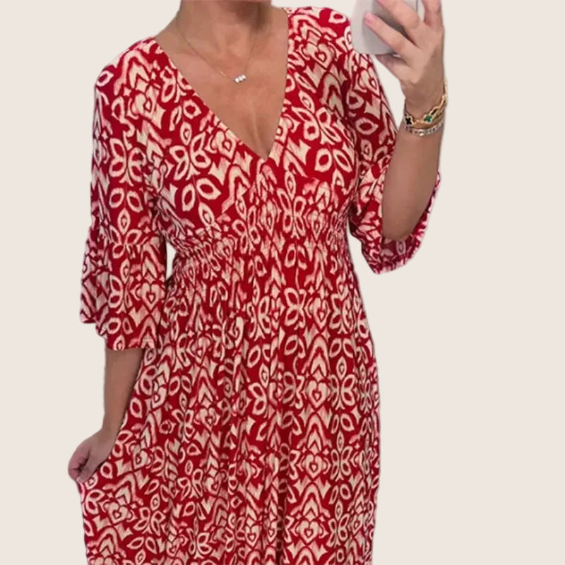 Élina | Robe longue fleurie à col en V