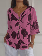 Linéa | Blouse Fluide à Col V Imprimé
