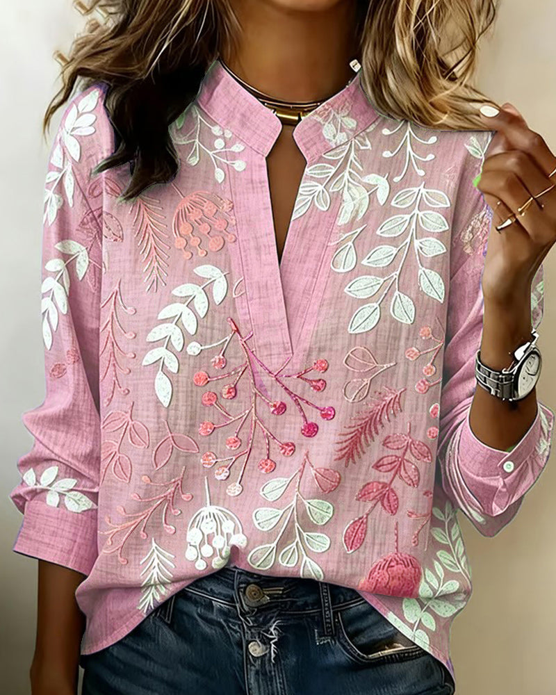 Floréa | Blouse Fleurie à Col Montant Élégant