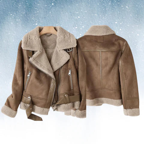 Lizzy Shearling Leren Jas – Luxe Damesjas met Suède Look en Zachte Voering