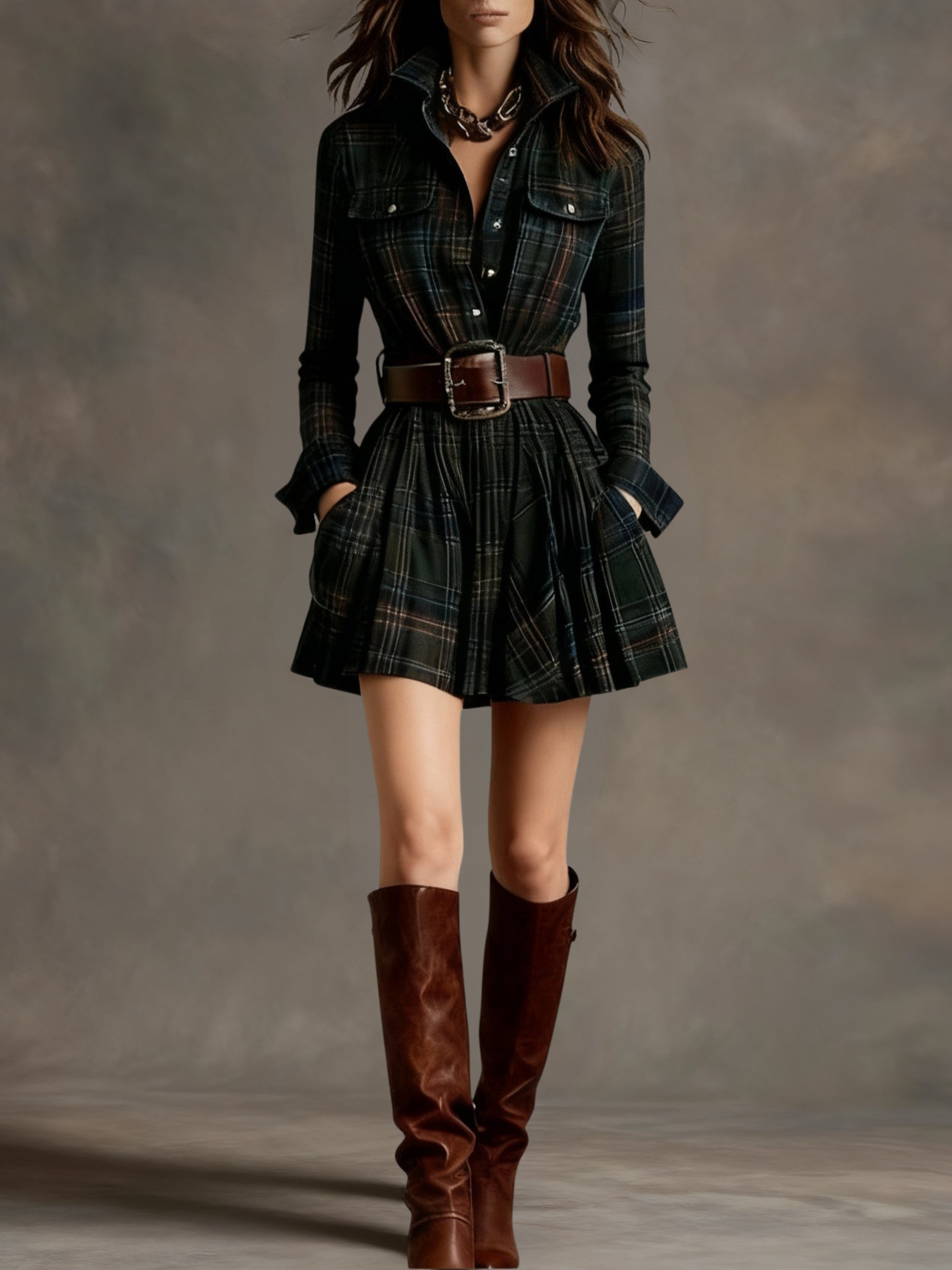 Margaux | Robe Vintage à Carreaux Ceinturée