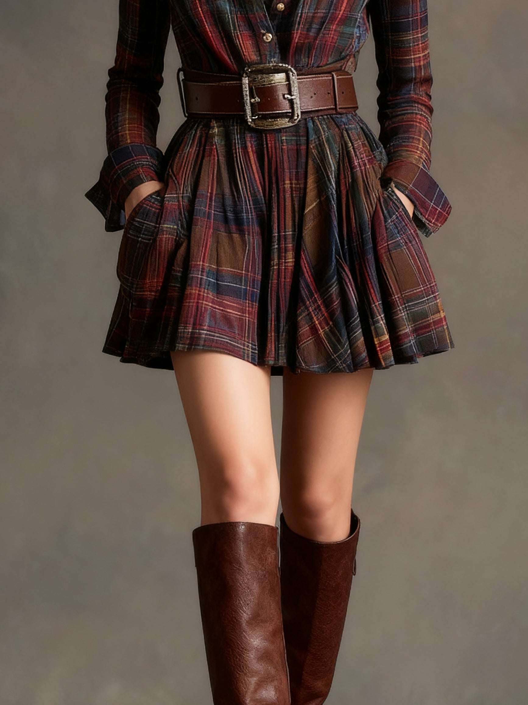 Margaux | Robe Vintage à Carreaux Ceinturée