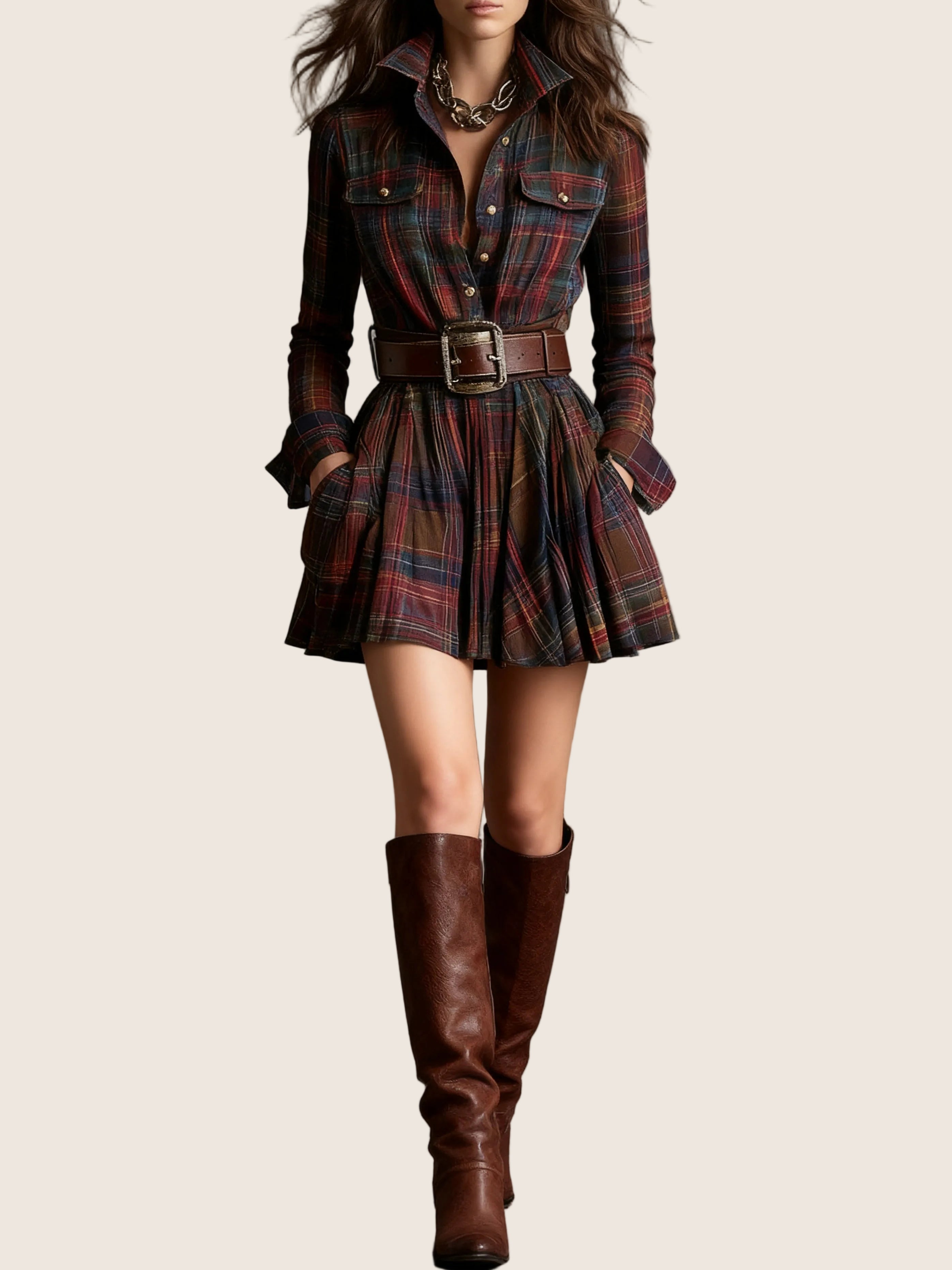 Margaux | Robe Vintage à Carreaux Ceinturée