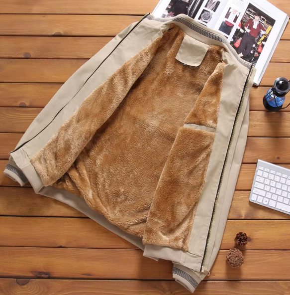 Heren Winterjas Beige – Warme Casual Jas met Zachte Voering en Ritszakken