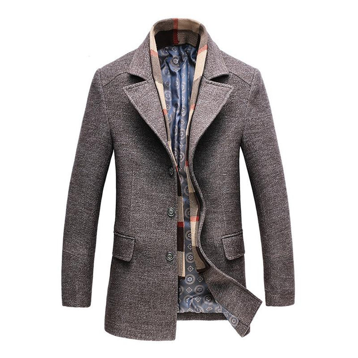 Aaron Royal Wool Coat – Klassieke Herenjas met Afneembare Sjaal en Luxe Afwerking