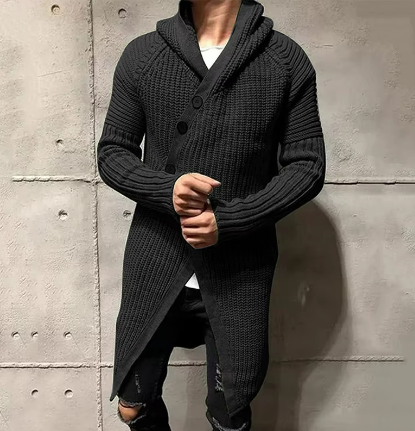 Dorian Gebreide Herenjas – Warme Jas met Asymmetrische Sluiting en Diepe Capuchon